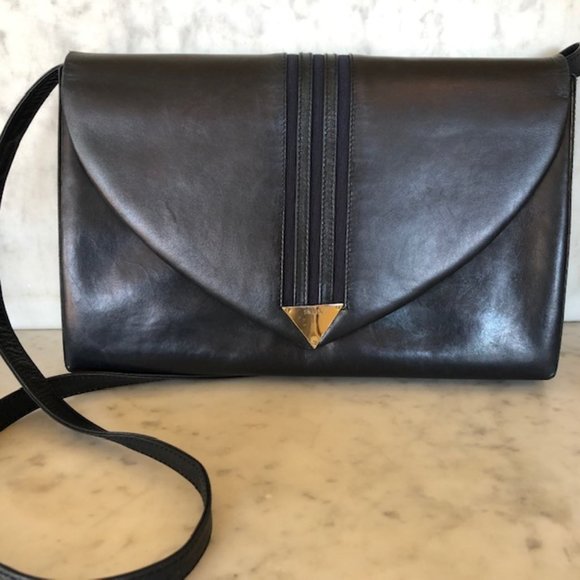 Bally Handbags - BALLY Vintage Navy Envelope Purse Convertible Clutch Italian Leather